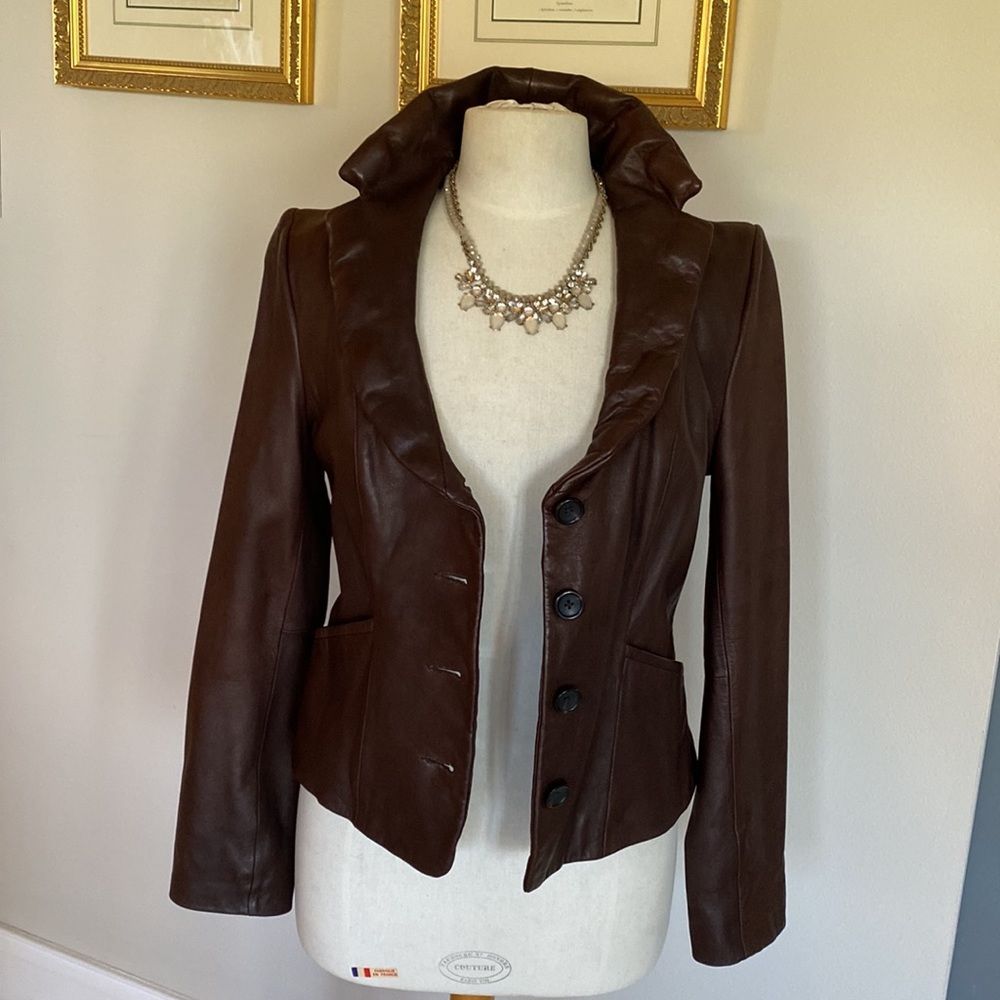 Butter-soft lamb skin chocolate brown Antonio Melani leather jacket, S - Picture 8 of 13